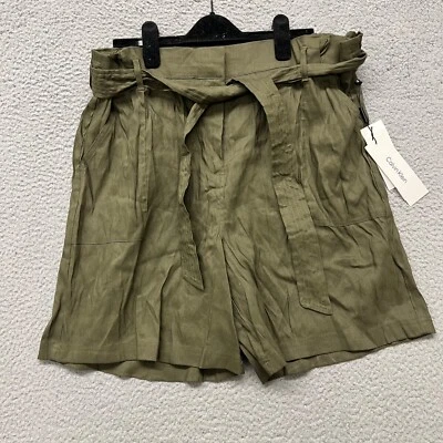 Calvin Klein Shorts Women XL Green Linen Paperbag High Waisted Beach Coastal — 第 1/4 张图片