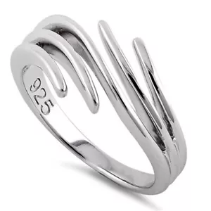 Plain 925 Sterling Silver Abstract Wave Shaped Ring Unisex Women Men Thumb UK - Picture 1 of 6