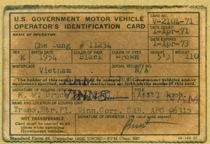 VIETNAM US GOVERNMENT MOTOR VEHICLE OPERATOR'S IDENTIFICATION CARD - Bild 1 von 2