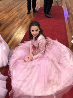 custom made evening gown Light pink lining, dusty rose glittery over Ombre feath - Image 1 of 4