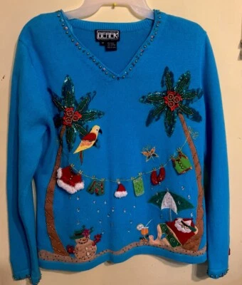 Cárdigan Suéter De Colección Años 90 Berek Takako Sakon Lentejuelas Cuentas Santa Playa Novedad M Foto 1 de 4