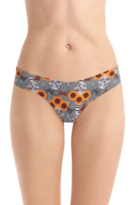 commando SUNFLOWER SKULL Print Microfiber Raw Cut Classic Thong - M/L - Image 1 of 2