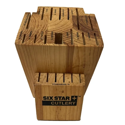 Ronco SIX STAR + Cubiertos 20 Ranuras Cuchillos para Carne 14 Cuchillos Bloque Madera Maciza Etiquetado Foto 1 de 4