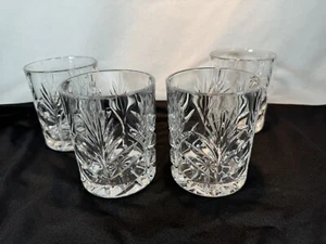 Set Of 4 Portico Crystal Old Fashioned Low Ball Glasses Fan Palm Leaf Etching - Bild 1 von 8
