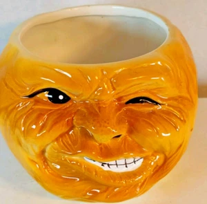 Vtg RELPO Japan 1960's Spooky Pumpkin Halloween Jack-O-Lantern Planter Orange - Picture 1 of 9