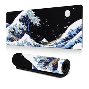 Mauspad XXL 800x300mm Wasserdicht Rutschfest Welle Japan Schwarz - Bild 1 von 5