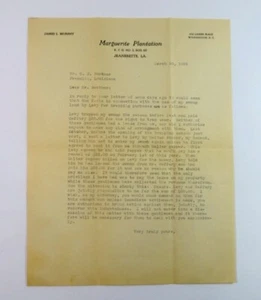 1926 LETTER "MARGUERITE PLANTATION" JEANERETTE / FRANKLIN LA. SWAMP TRAPPING - Picture 1 of 2