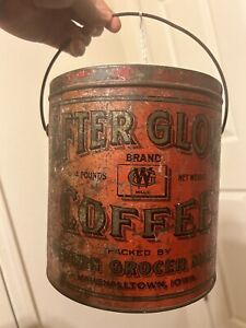 Antique Tin Pail After Glow Coffee Marshalltown Iowa 4 lbs Western Grocer Mills