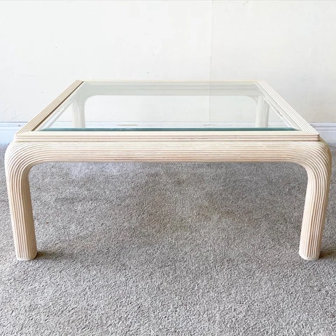 Postmodern Pencil Reed Beveled Glass Top Coffee Table Cover