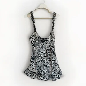 Vintage Y2K Silver Satin Leopard Print Ruffle Babydoll Chemise L Cinema Etoile - Picture 1 of 9