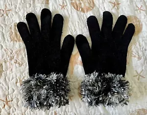Black Soft Winter Gloves With Fluffy Cuffs One Size - Picture 1 of 2