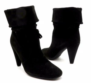 FORNARINA Boots Womens Size 40 Black Suede Foldover Slouch Tie Around High Heel - Picture 1 of 5