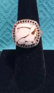 STS Brown-Tan Agate & 32 Black Gemstone 925 Sterling Silver Ring 7-1/2 (#0039) - Picture 1 of 4
