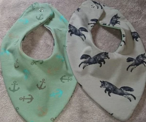 DaWanda Baby  Halstuch / Wendetuch grün grau Anker Wölfe Jersey - Bild 1 von 2