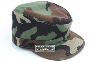 WOODLAND RIPSTOP CAMO PATROL CAP WITH MAP POCKET MADE IN USA - Picture 1 of 12