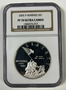 2005 P Marines Silver Dollar 230th Anniversary Commem NGC PF 70 Ultra Cameo - Picture 1 of 4