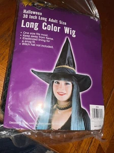 Halloween 30-Inch-Long Adult Size Long Color Wig Bluish Green - Picture 1 of 6