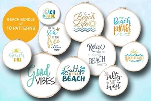 Beach Ocean Summer Funny Humor Sun Counted Cross Stitch Patterns Set of 10 - Picture 1 of 11