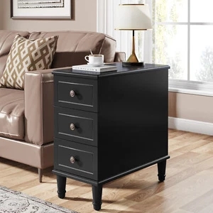 Fully Assembled Narrow Side End Table Nightstand with 3 Drawers for Small Space - Picture 1 of 17