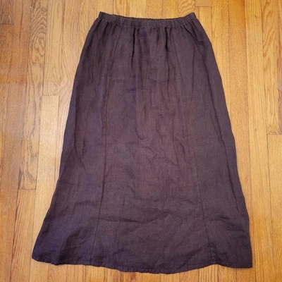 Maxi Falda Lino Marrón Lino Cintura Elástica S Lagenlook Modesta Boho Western Chic Foto 1 de 4