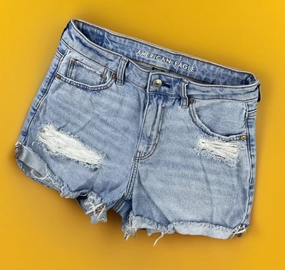 American Eagle Denim Shorts Mom Jean Short Distressed Retro Women Sz 2 Blue - Image 1 of 4