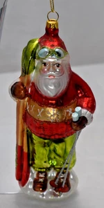 Skifahrer Weihnachtsschmuck - mundgeblasenes Glas Weihnachtsschmuck Weihnachtsmann mit Skiern - Bild 1 von 6