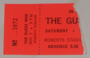 THE GUESS WHO, MARC BOLAN & T-REX KONZERTTICKET STUB 9. NOVEMBER 1974 EVANSVILLE IN - Bild 1 von 2