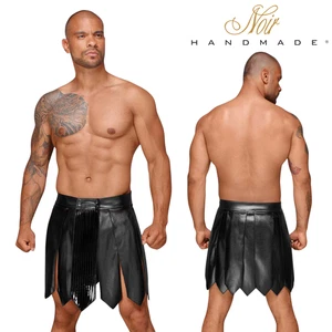 Noir Handmade Men’s Eco Leather Gladiator Skirt with PVC Pleats Faux Leather - Picture 1 of 7