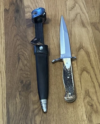 Vintage Boker German Trench Knife Stag Handle BO121918H Leather Sheath  - Image 1 of 4