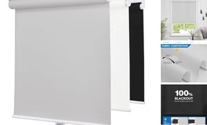 Cordless Blackout Roller Shades 100% Room Darkening Window Blinds, Thermal - Picture 1 of 7
