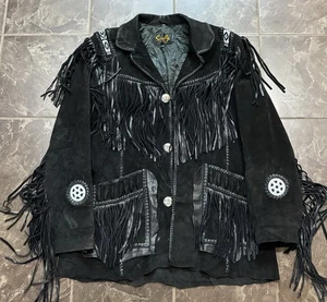 Vintage Scully Leather Fringe & Beaded Jacket Size 48 Fits XL Black - Picture 1 of 3
