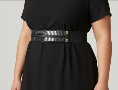 Torrid Black Leather Gold Metal Accent Stretch Waist Belt Snap Plus Size 4 4XL - Image 1 of 4