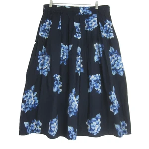 IMNYC Isaac Mizrahi Mujer Grande Azul Marino Hortensia Floral Algodón Falda Midi - Imagen 1 de 7