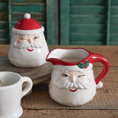 Christmas Winking Santa Creamer and Sugar Bowl, Cute set, NEW - Image 1 of 4