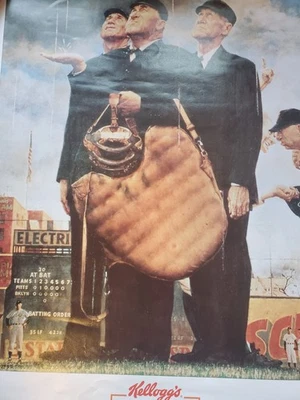 Vintage Kelloggs Bran Flakes Norman Rockwell Baseball Posters Set of 3  - Image 1 of 3