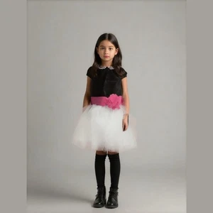 Jona Michelle Mädchen Kleid Gr. 4T schwarz rosa Leopardenkragen Glitzer Rüschen NEU - Bild 1 von 4