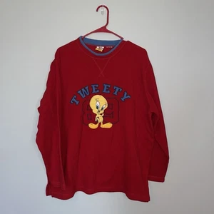 Vintage Warner Bros. Red Tweety Long Sleeve Fleece Top Large - Picture 1 of 8