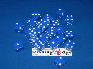 DADOS AZULES con PIPS BLANCAS 16mm (PAQUETE DE 100) ¡BUNKO BUNCO! - Imagen 1 de 2