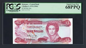Bahamas 3 Dollars L.1974 (1984) P44a Uncirculated Grade 68 - Picture 1 of 2