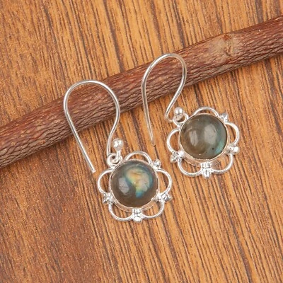 Pendiente de plata de ley 925 con piedras preciosas de labradorita hecho a mano joyería pendiente regalo Foto 1 de 3