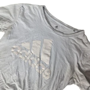 Adidas Women's Must Haves Badge Of Sport T Shirt Size Small Light Blue Spellout - Picture 1 of 4