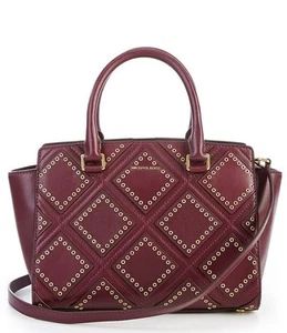 Michael Kors Selma Medium Diamond Grommet Top Zip Plum Red Leather Satchel - Bild 1 von 2
