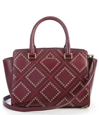 Cartera Michael Kors Selma Mediana Diamante Ojal Cremallera Superior Cuero Rojo Ciruela Foto 1 de 2