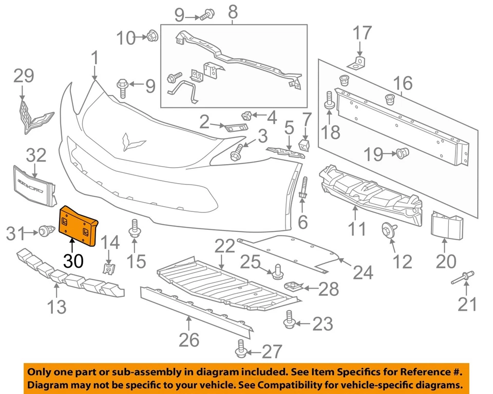 Оригинальные компоненты бампера GM 15-19 Corvette лицензионный кронштейн 23111885 - Изображение 1 из 2