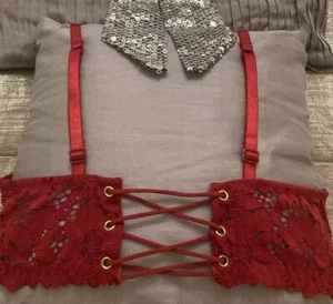 NEW LOOK Red Lace Up Back Bra UK 32C Sexy Front Fasten Push Up Padded Underwired - Picture 1 of 13