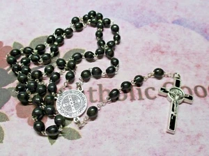 6 x 8 mm Black Wooden Saint Benedict Rosary - - Picture 1 of 5