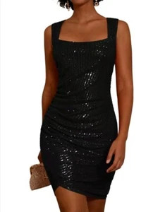 GRACE KARIN Damen Pailletten Glitzer Kleid Ärmellos Eckiger Ausschnitt Glitzer Bodycon - Bild 1 von 5