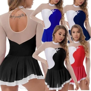 Lady Figure Skating Dress Long Sleeve Ballet Dress with Glitter Rhinestone Dress - Picture 1 of 35