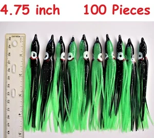 100 pcs 4.75" Green/Black Squid Skirts Octopus Hoochies Saltwater Fishing Lures - Picture 1 of 1