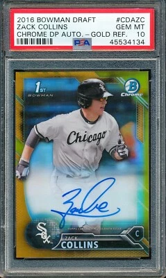 PSA 10 2016 Bowman Chrome ZACK COLLINS GOLD Refractor AUTO /50 Blue Jays GEM MT - Image 1 of 3